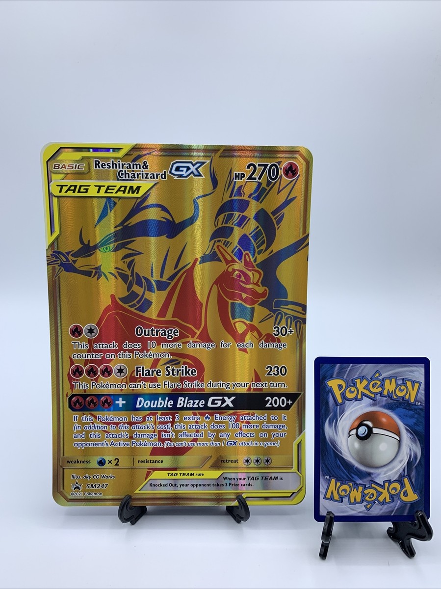 Pokemon Reshiram & Charizard GX Tag Team Gold Promo SM247 Jumbo