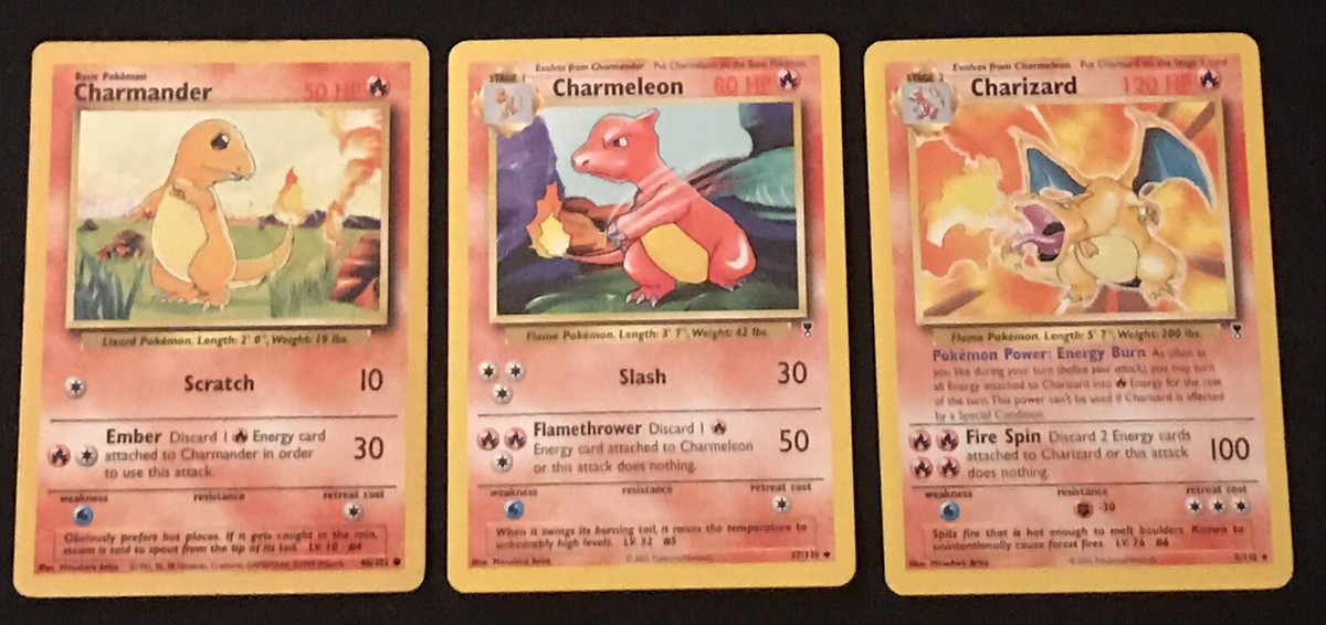Pokemon Cards Charmander Base Set, Charmeleon & Charizard