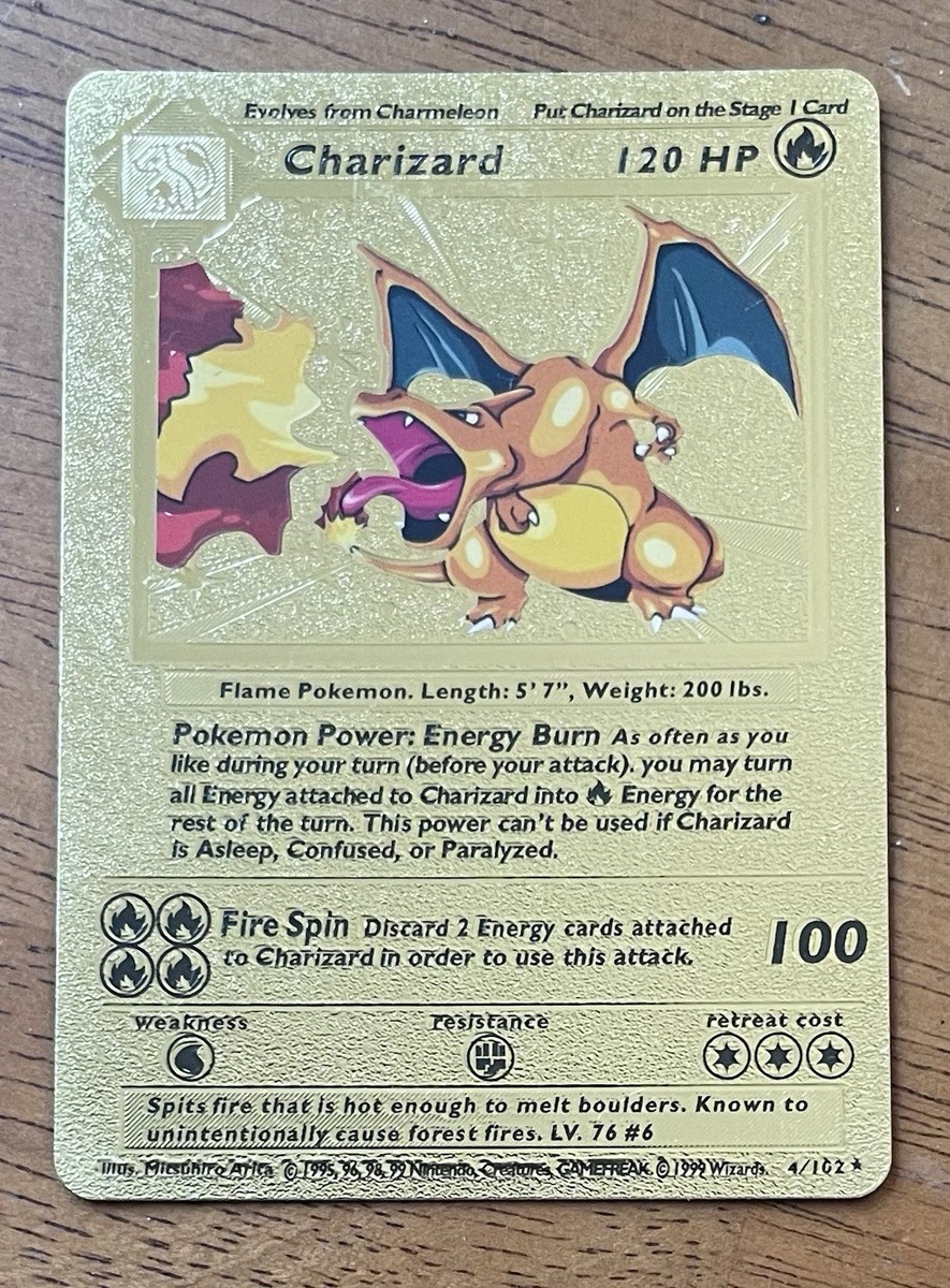 Pokemon Charizard 120HP Gold Foil Card 4/102 Textured | eBay