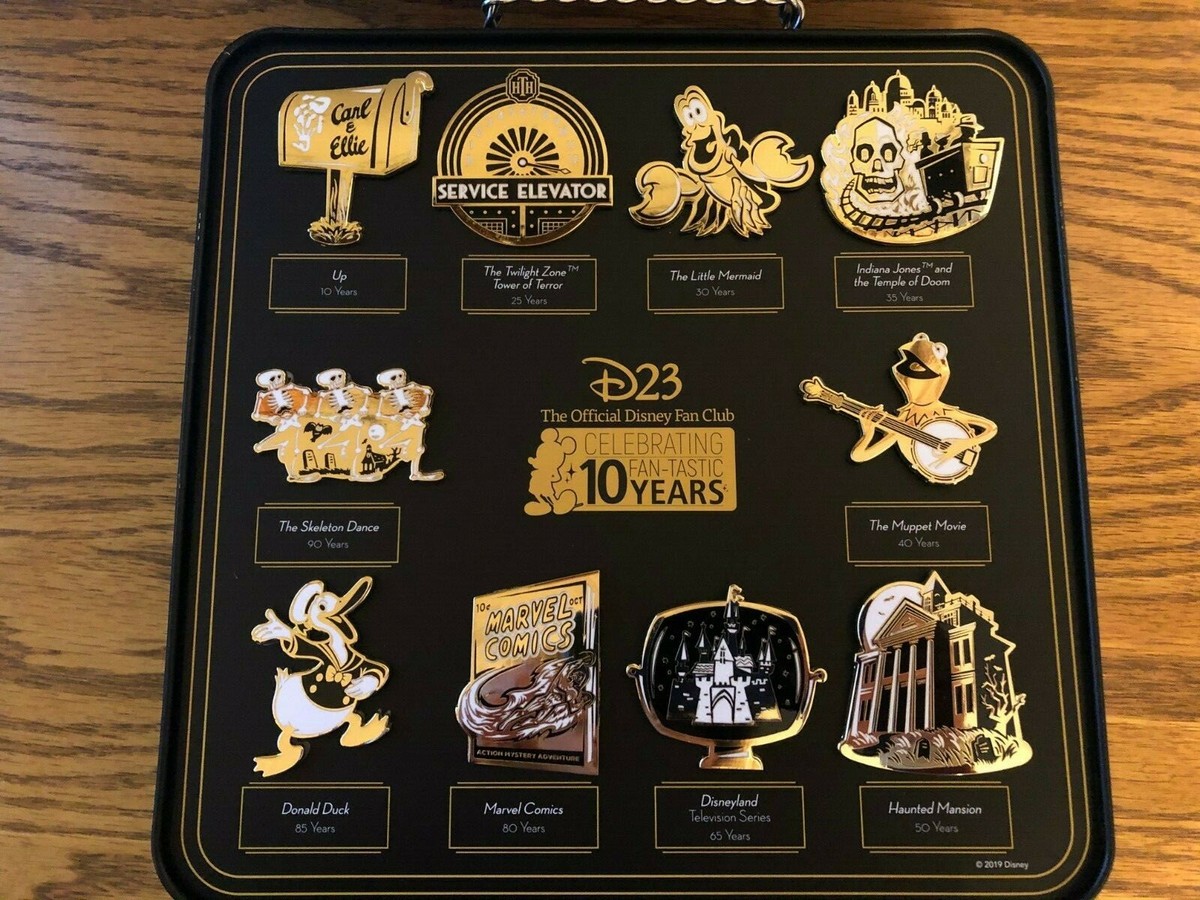 Disney D23 Official Fan Club 10 Year Anniversary 10 PIN SET With