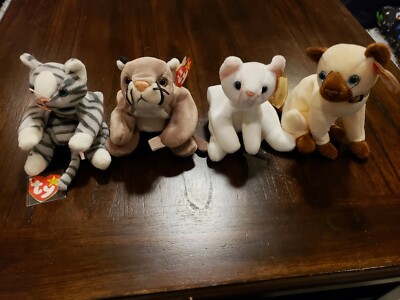Retired 90's Original TY beanie Babies Cat Bundle Prance, Canyon