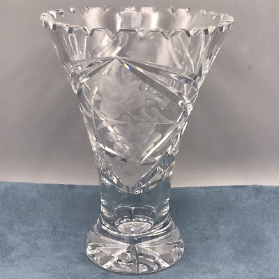 Vintage 24% Lead Crystal Etched Hand Cut Vase Germany Lausitzer