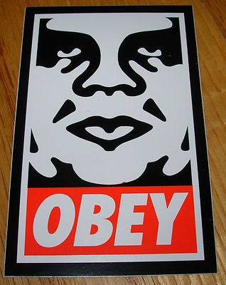 SHEPARD FAIREY Obey Giant STICKER 2.5X4 WHITE OBEY ANDRE from
