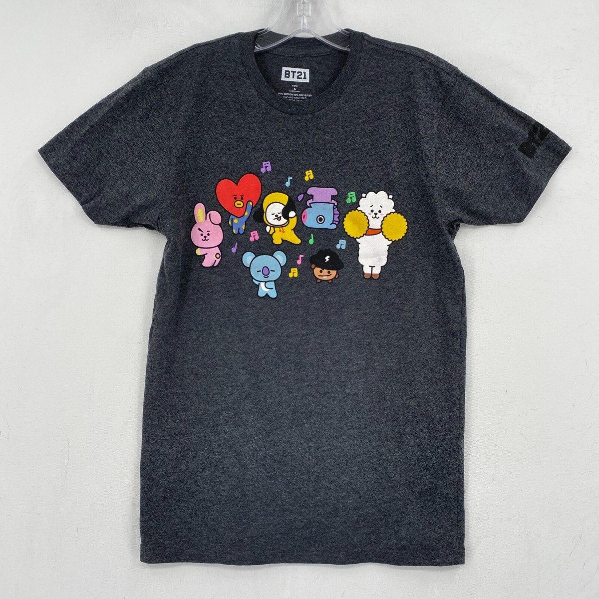 BT21 Dancing Friends T Shirt Adult Small Gray Short Sleeve Graphic