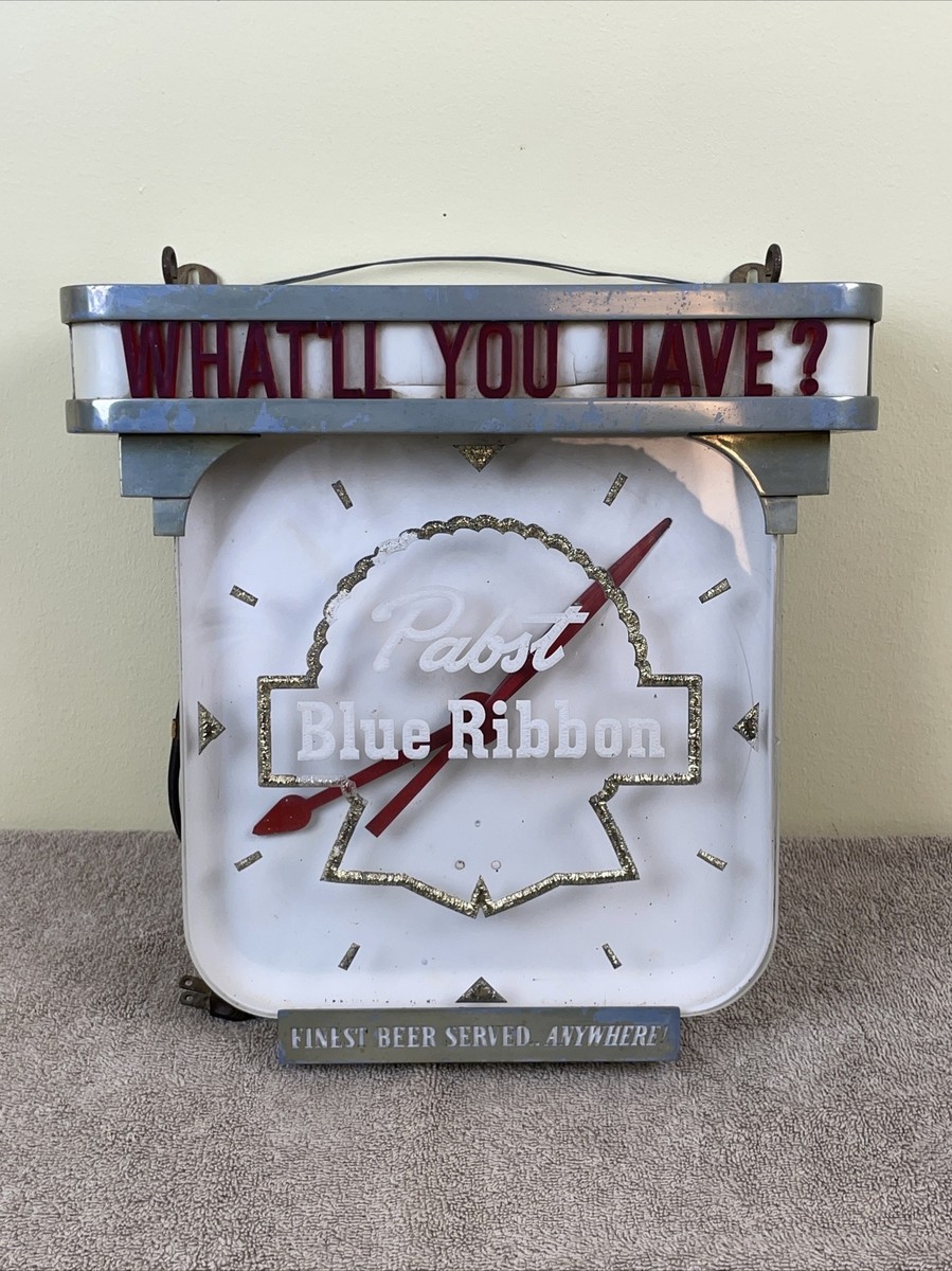 Vintage Pabst Blue Ribbon Electric Advertising Clock PBR Beer Bar