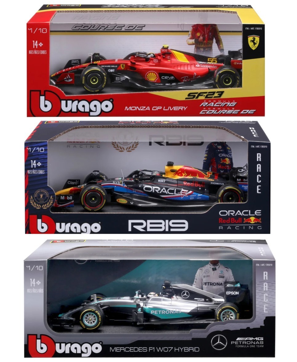 Bburago 1:18 Formula F1 Racing Die-Cast Car, Ferrari, Red Bull