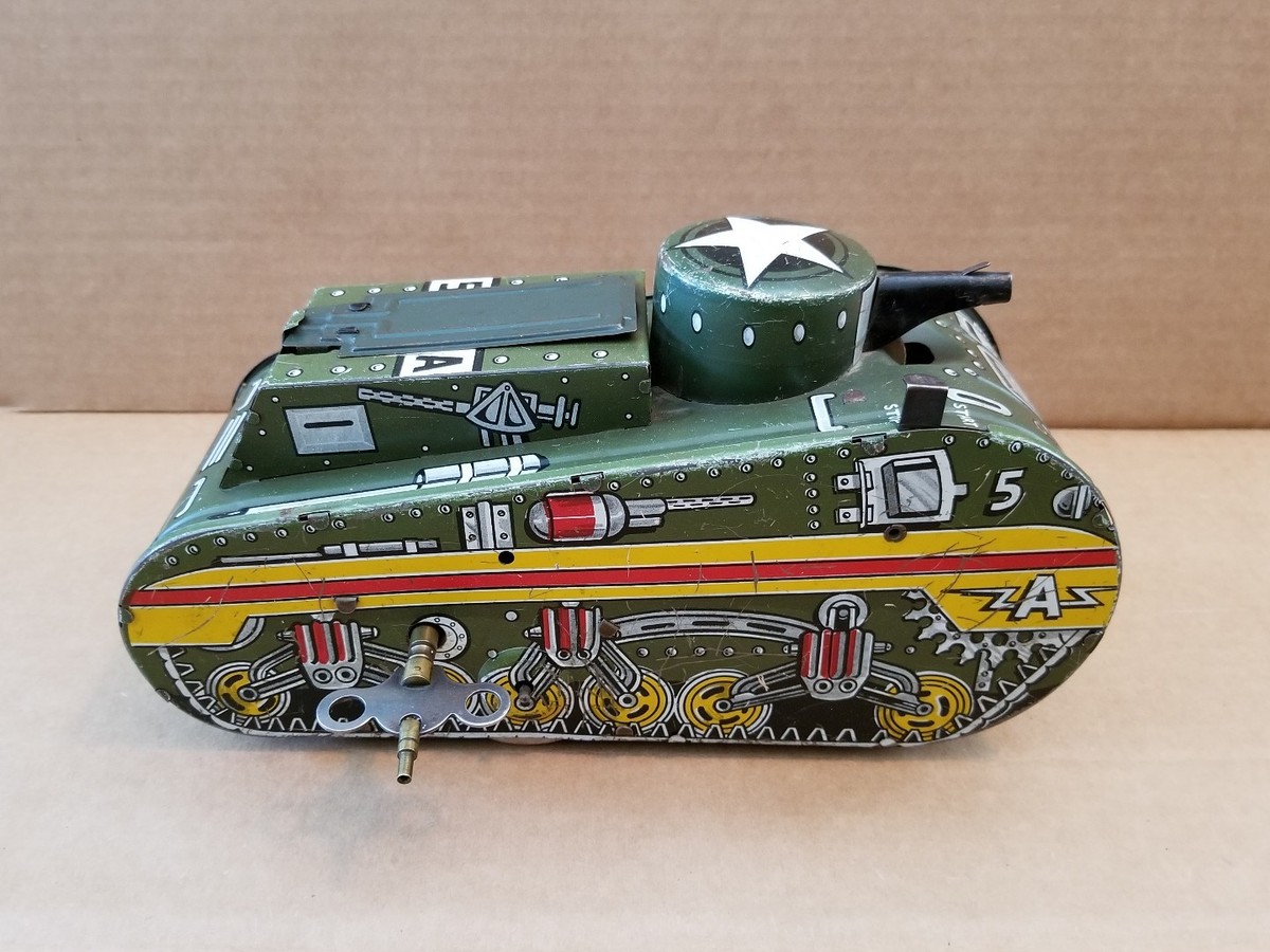 Marx Tin Litho Windup US Army Doughboy Tank 1950s Toy With Key