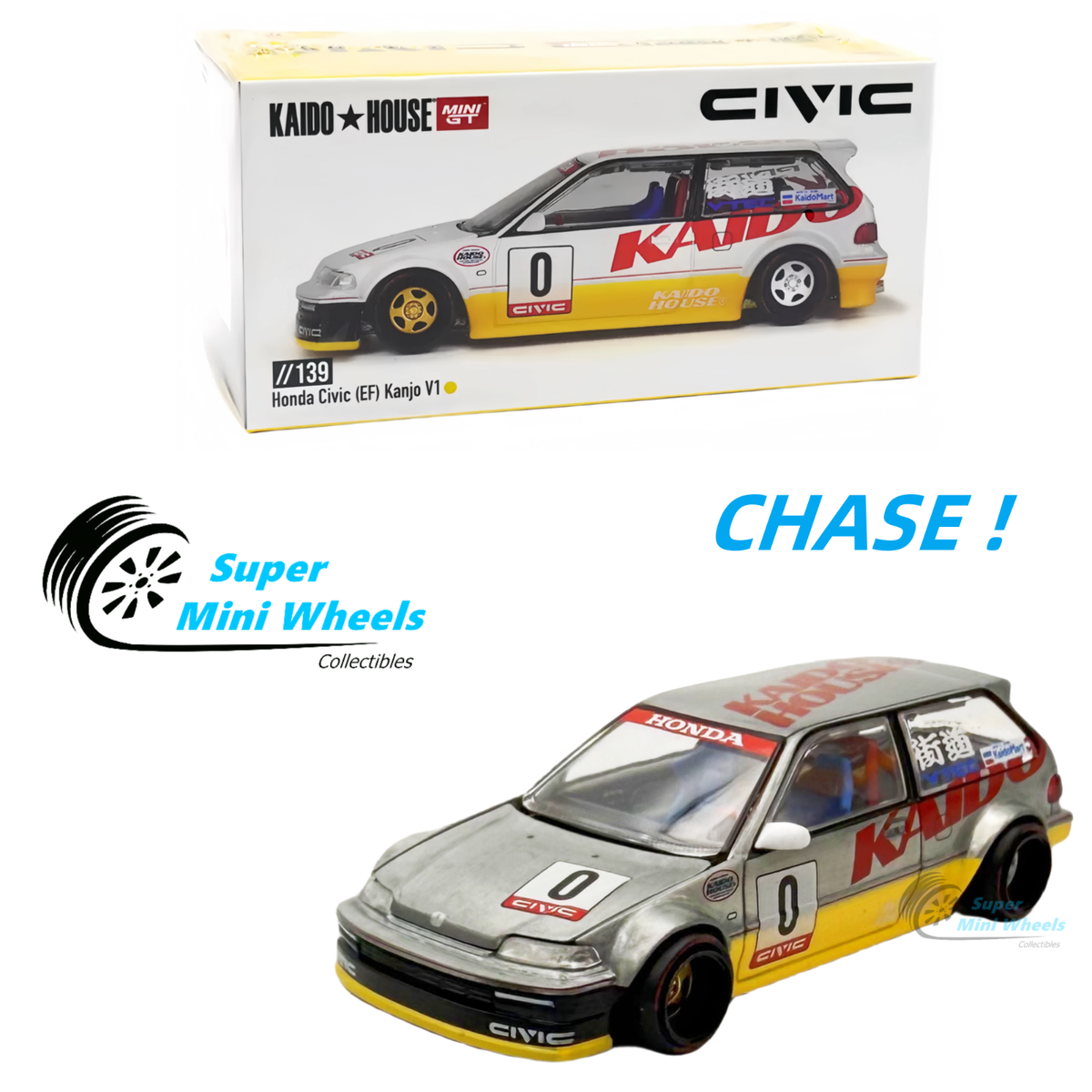 CHASE Mini GT x Kaido House 1:64 Honda Civic (EF) Kanjo V1 White