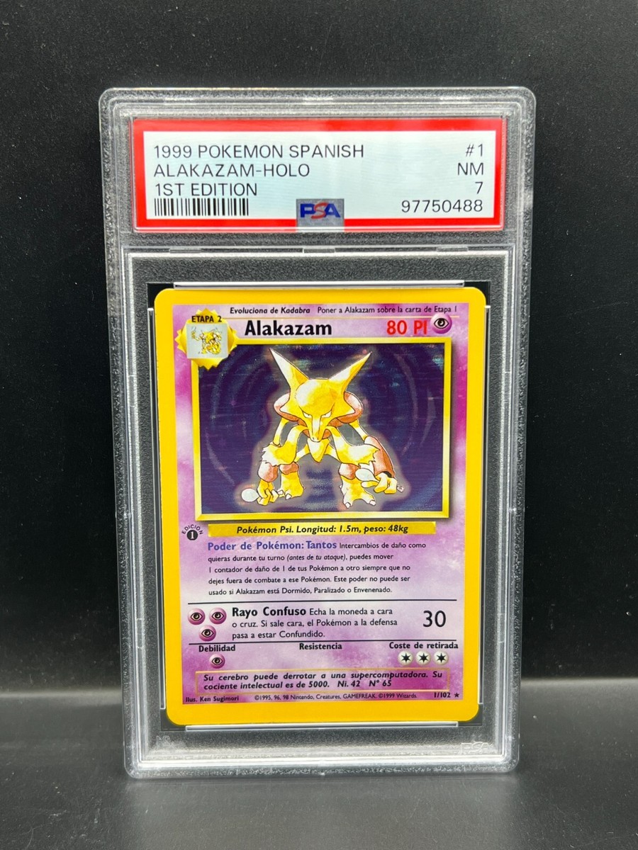 Pokemon PSA 7 NM SPANISH Alakazam 1/102 Base Set 1st Edition 1999