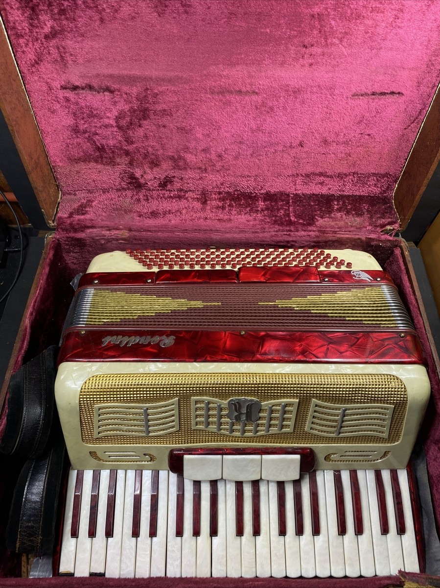 Rondini Accordion Burgundy Red 41 Ivory Color Keys with Case Italy