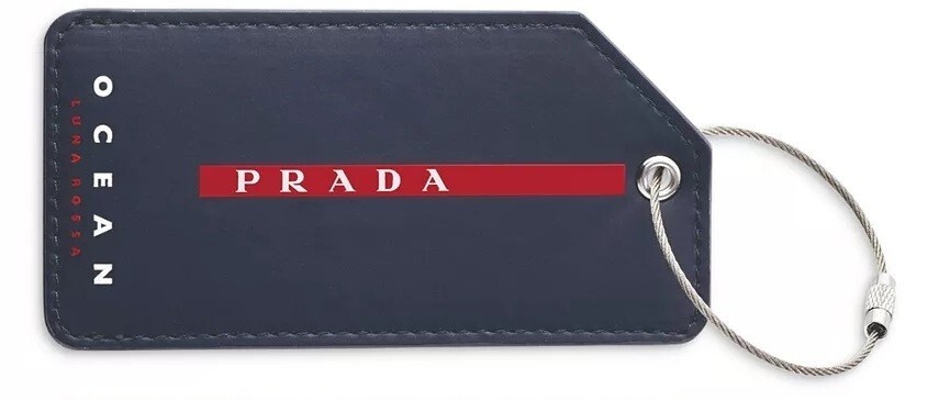 Prada Beauty Faux Leather Luggage Tag ID Plate Navy Blue/Red