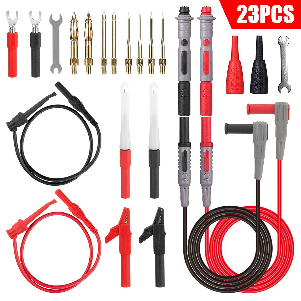 23pcs Multimeter Test Lead Kit Meter Electrical Alligator Clip