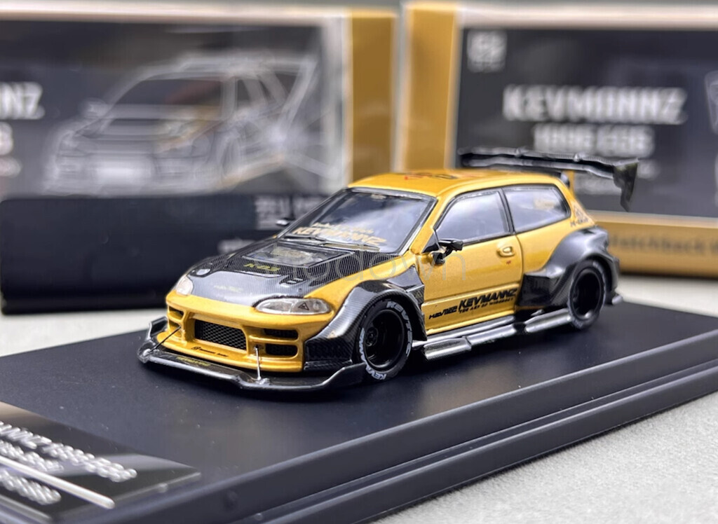 DCM 1:64 Gold CIVIC Kevmannz GT EG6 Long Widebody Model Diecast