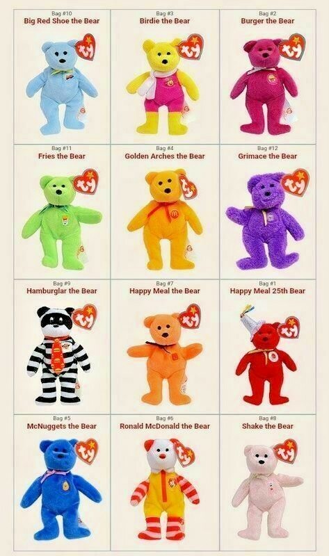 2004 TY 25TH ANNIVERSARY TEENIE BEANIE BABIES MCDONALDS HAPPY MEAL
