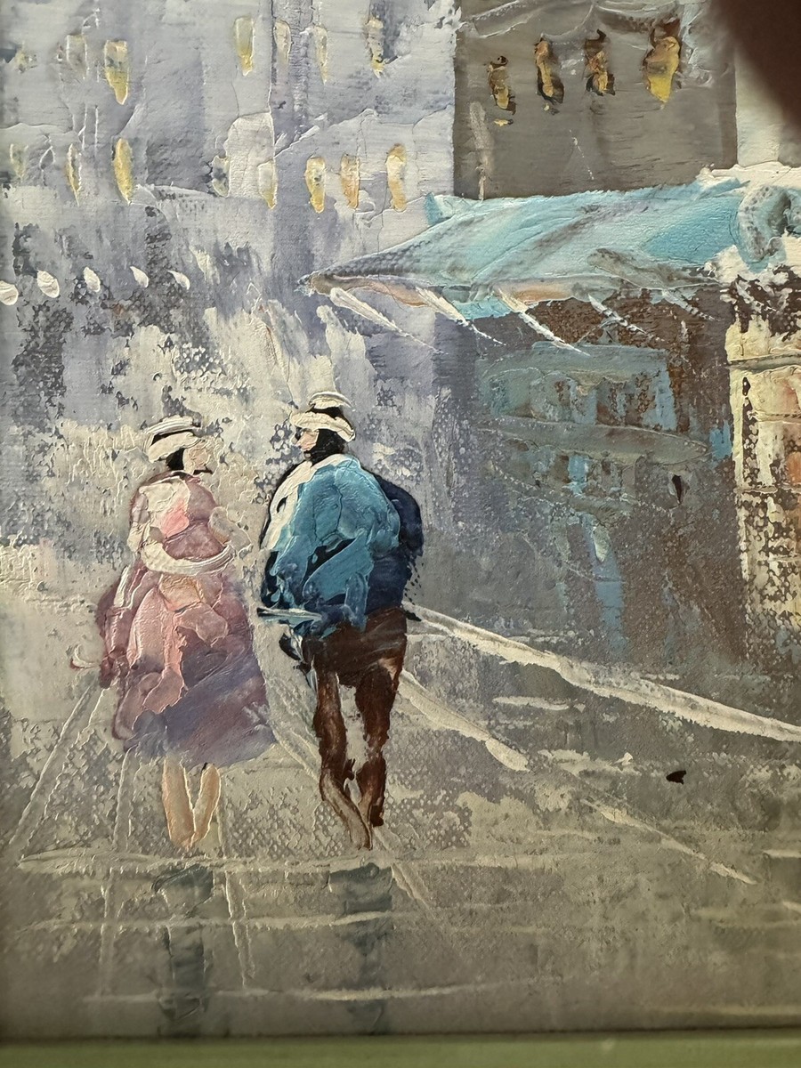 AUTHENTIC VINTAGE STREET SCENE OIL PAINTING R. HALEN FRAMED GEM