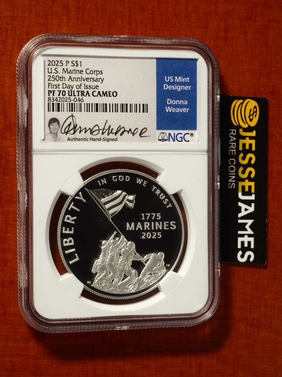 2025 P PROOF SILVER USMC MARINE CORPS 250TH ANN DOLLAR NGC PF70