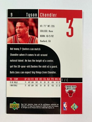 2003 Upper Deck Inspirations Tyson Chandler #9 Rookie Card Chicago