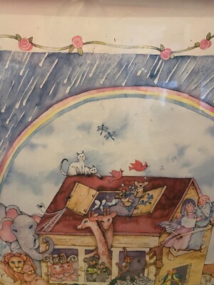 Debbie Kingston Baker Noah's Ark Signed Large White Frame
