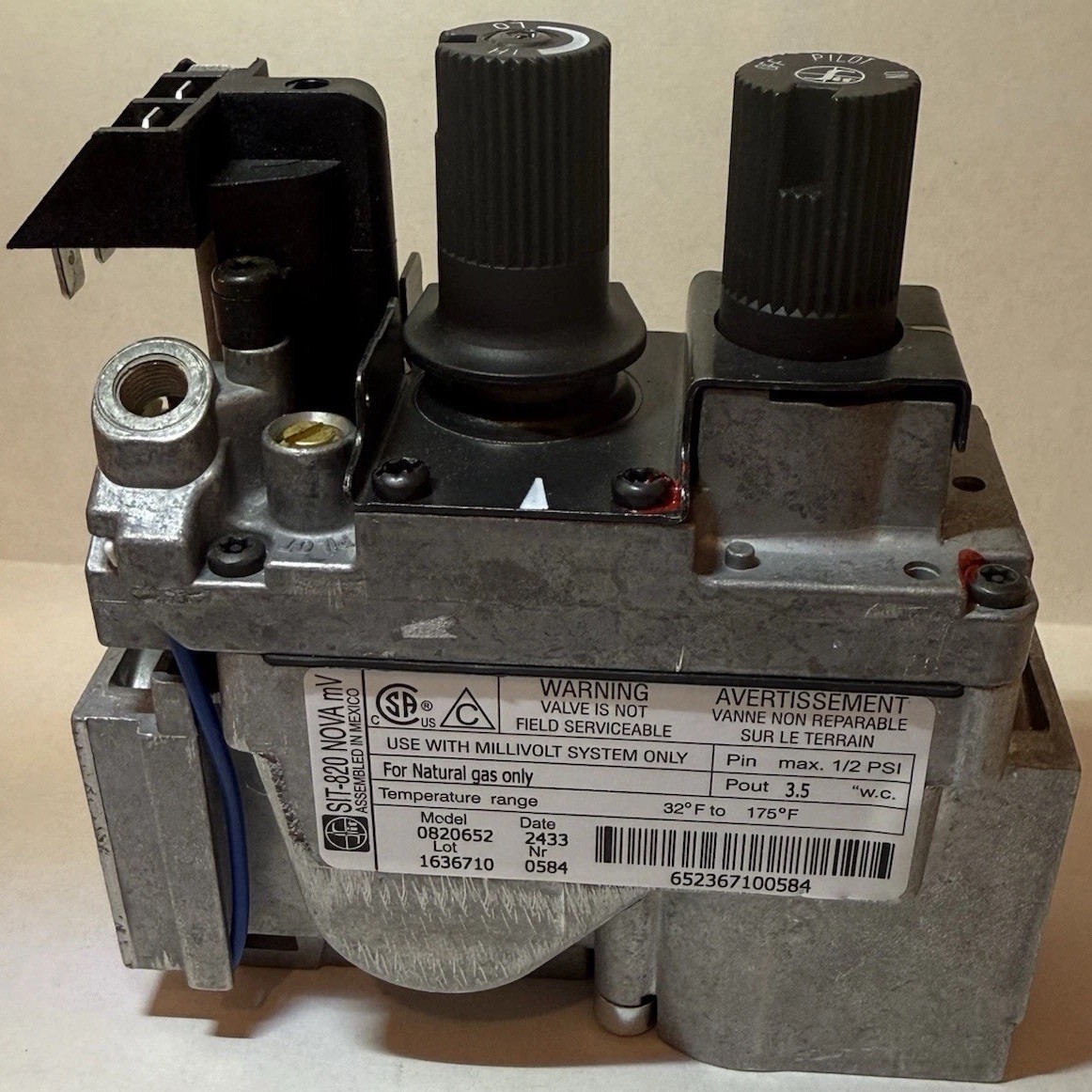 SIT-820 Nova Mv 0820652 OEM Natural Gas Valve for Direct Vent