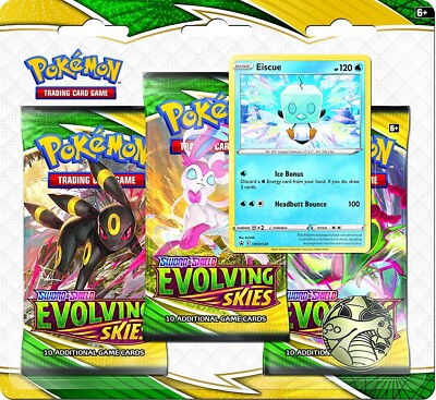 Pokemon TCG Sword & Shield Evolving Skies 3 Pack Blister + Eiscue