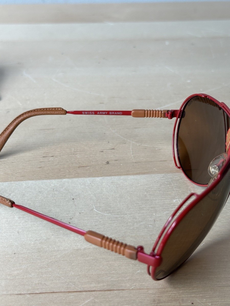 Vintage Swiss Army Sunglasses Aviator 4000 Men - Red W/ Leather