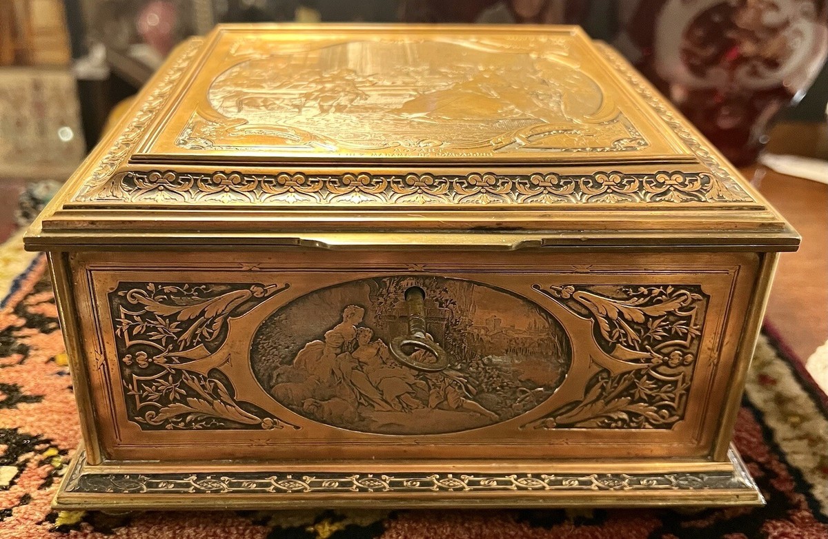 Antique French Brass Box by B. Wicker Gr, Mozart, Chez Madame De