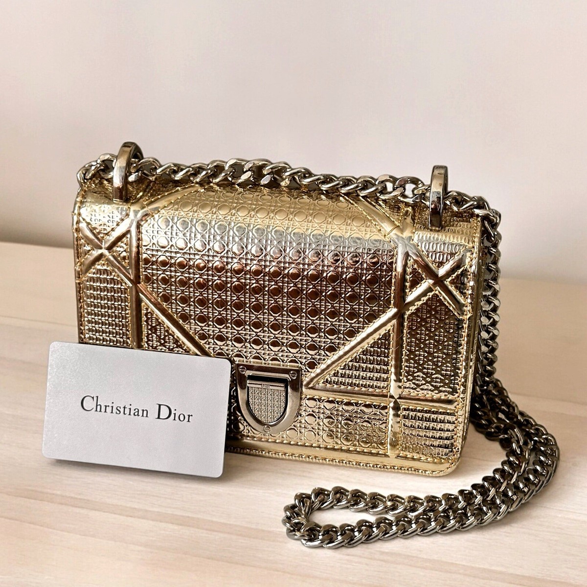 Dior Metallic Gold Micro Cannage Mini Diorama Shoulder/Crossbody