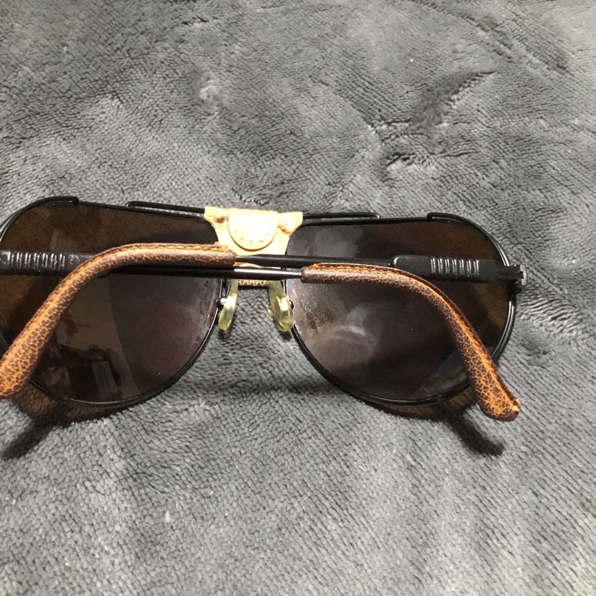 VTG Swiss Army 4000 Brown Leather Black Frame Aviator Sunglasses