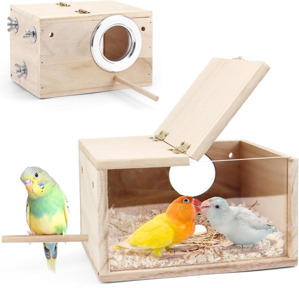 Parakeet Nesting Box - Visual Wooden Bird Nest Breeding Box - Bird