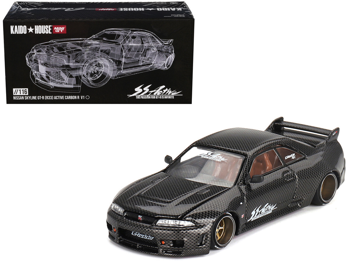 Mini GT Nissan Skyline GT-R R33 RHD Active Carbon R Kaido House 1