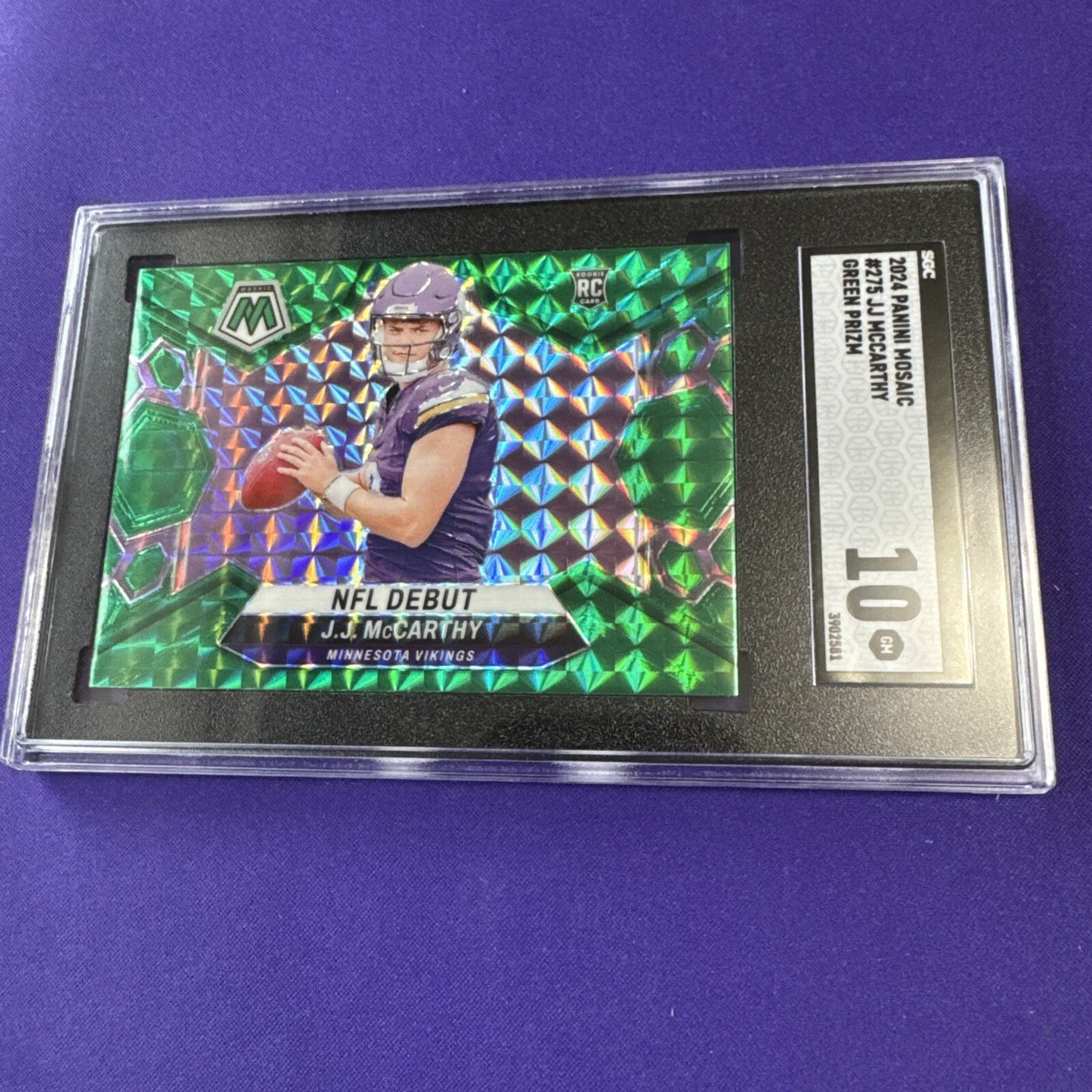 2024 Panini Mosaic J.J. McCarthy NFL Debut Green Mosaic Prizm #275