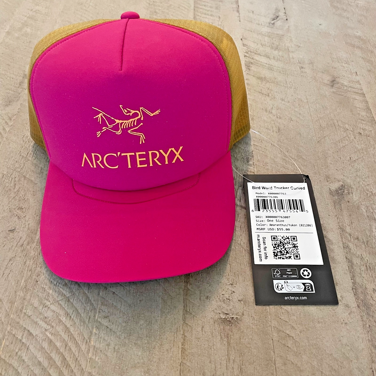 New Arc'teryx Bird Word Trucker Curved Hat Amaranthus Yukon 021206