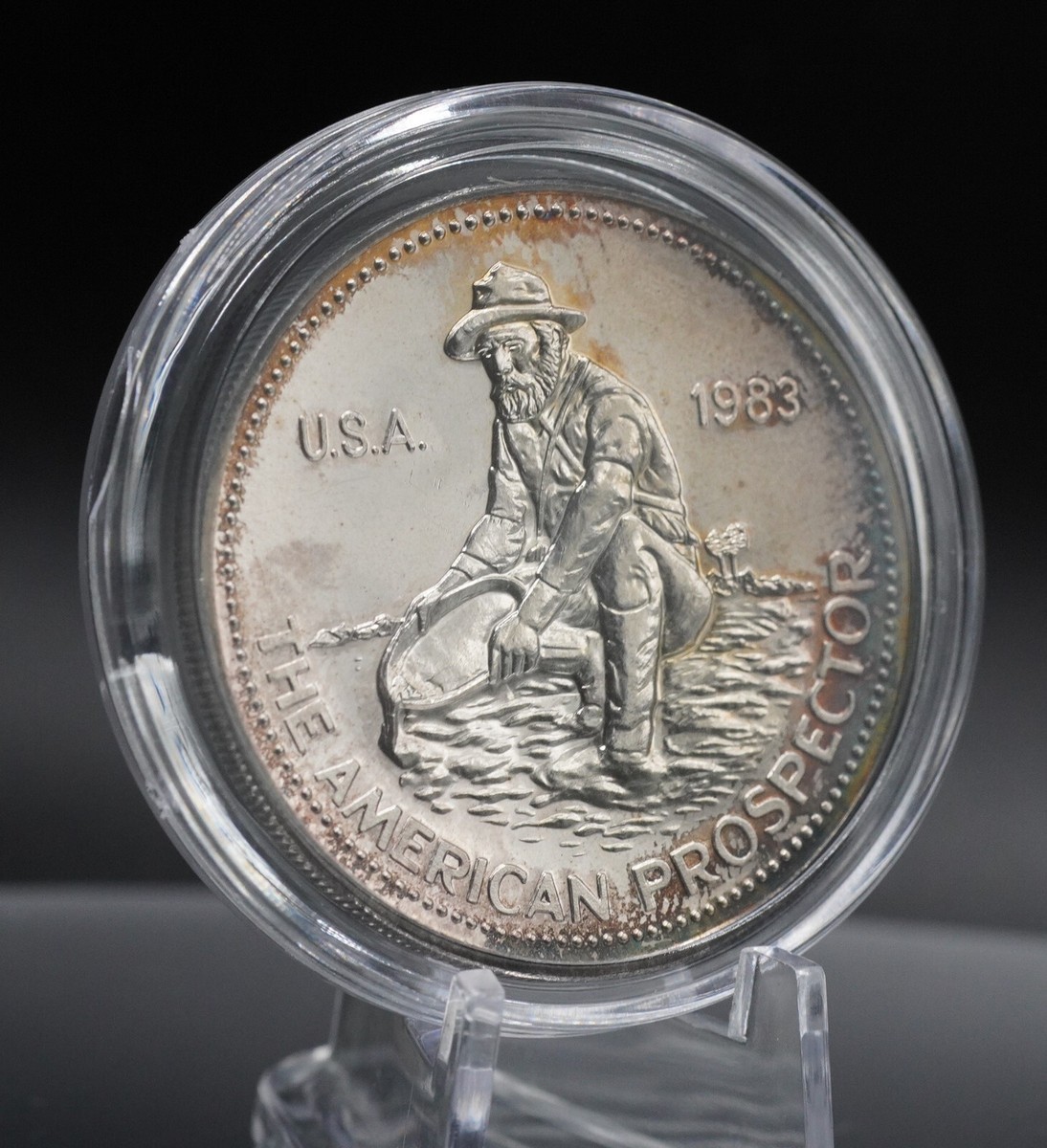 1983 Engelhard American Prospector TONED 1oz 999 FINE Silver round