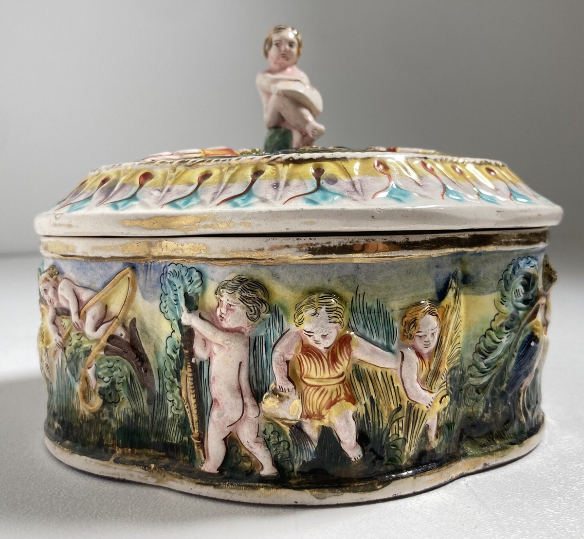 Vintage Italian Capodimonte Lidded Porcelain Candy Dish Trinket