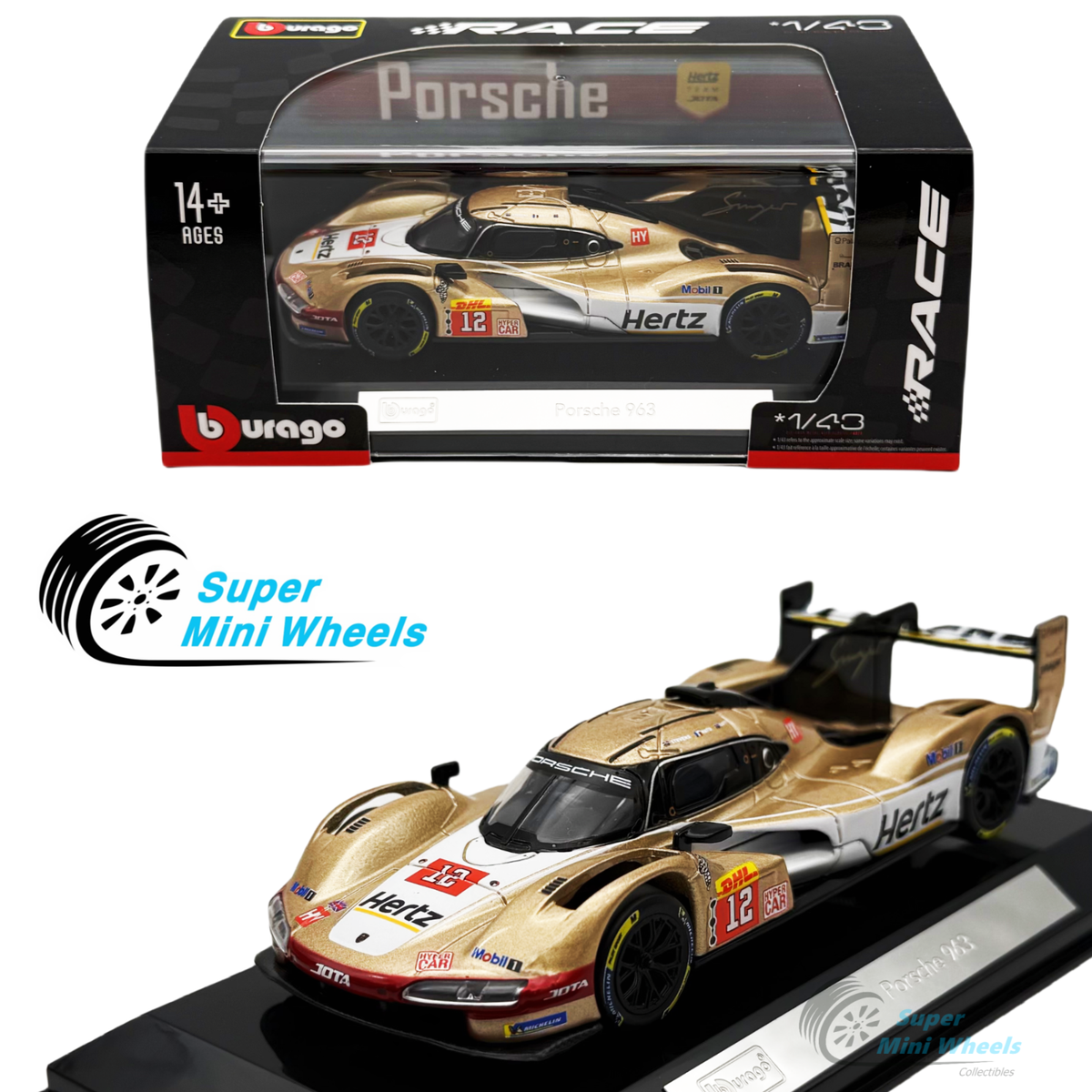 Bburago 1:43 Porsche 963 #12 Hertz 2024 24Hr Le Mans – Race Series