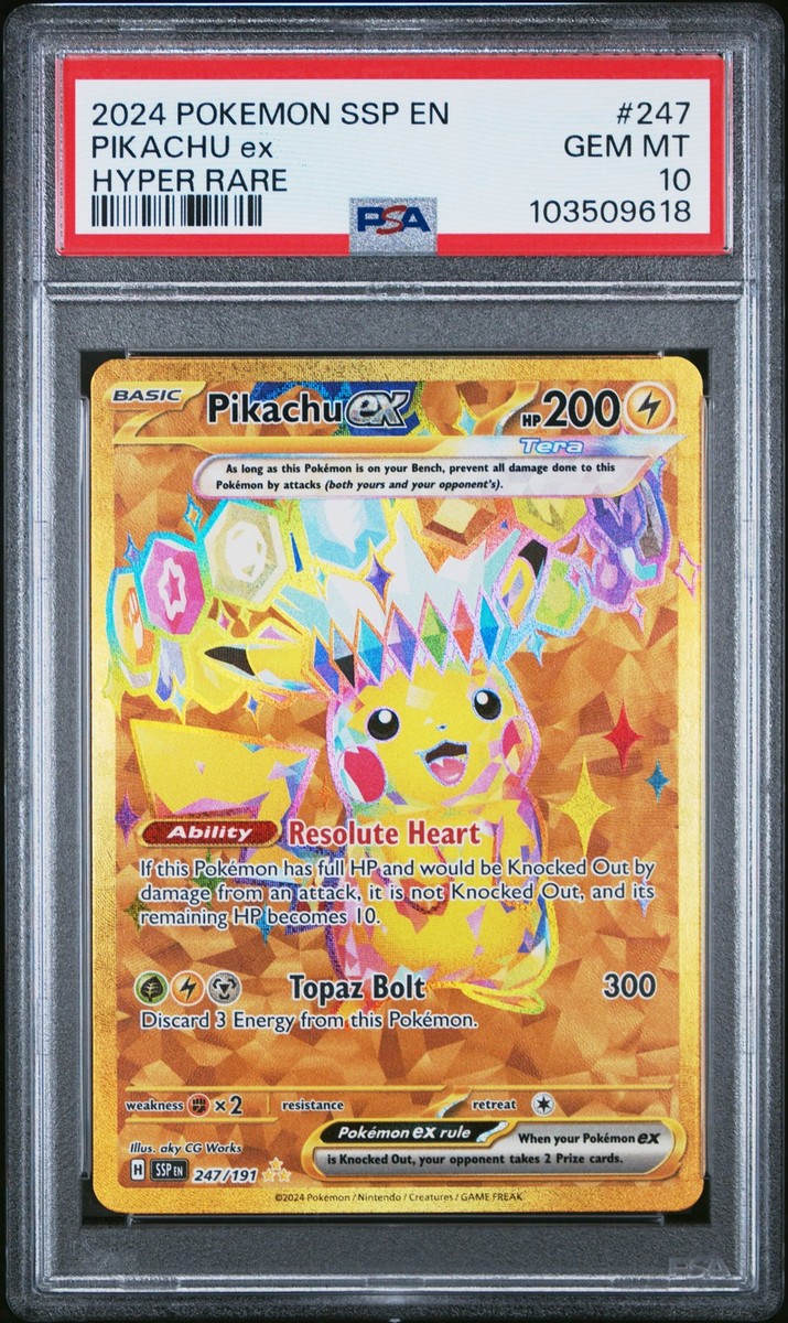 PSA 10 Pikachu ex 247/191 Surging Sparks Gold Hyper Rare Pokemon