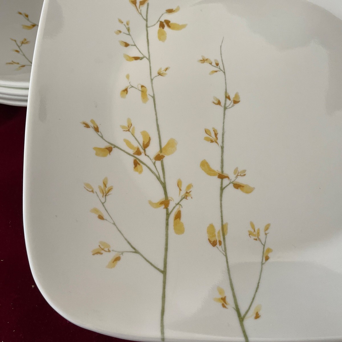 Set/5 Corning Corelle ~Kobe ~ 10 1/2” Square Dinner plates, Yellow
