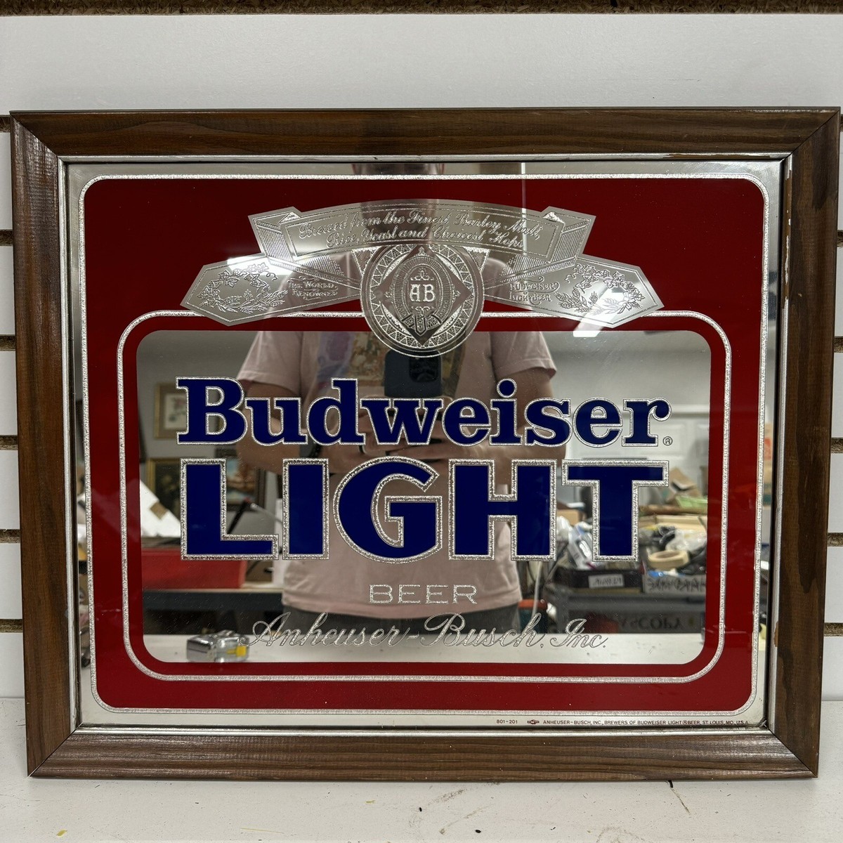 VTG Budweiser Light Beer Mirror 18x22 Bud Anheuser Busch 80's