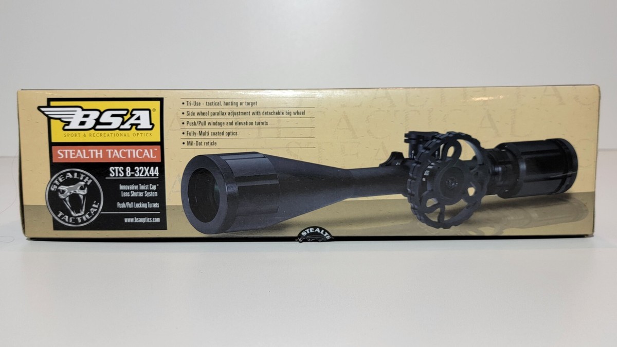 BRAND NEW! BSA Optics Stealth Tactical STS 8-32x44 Big Wheel Mil