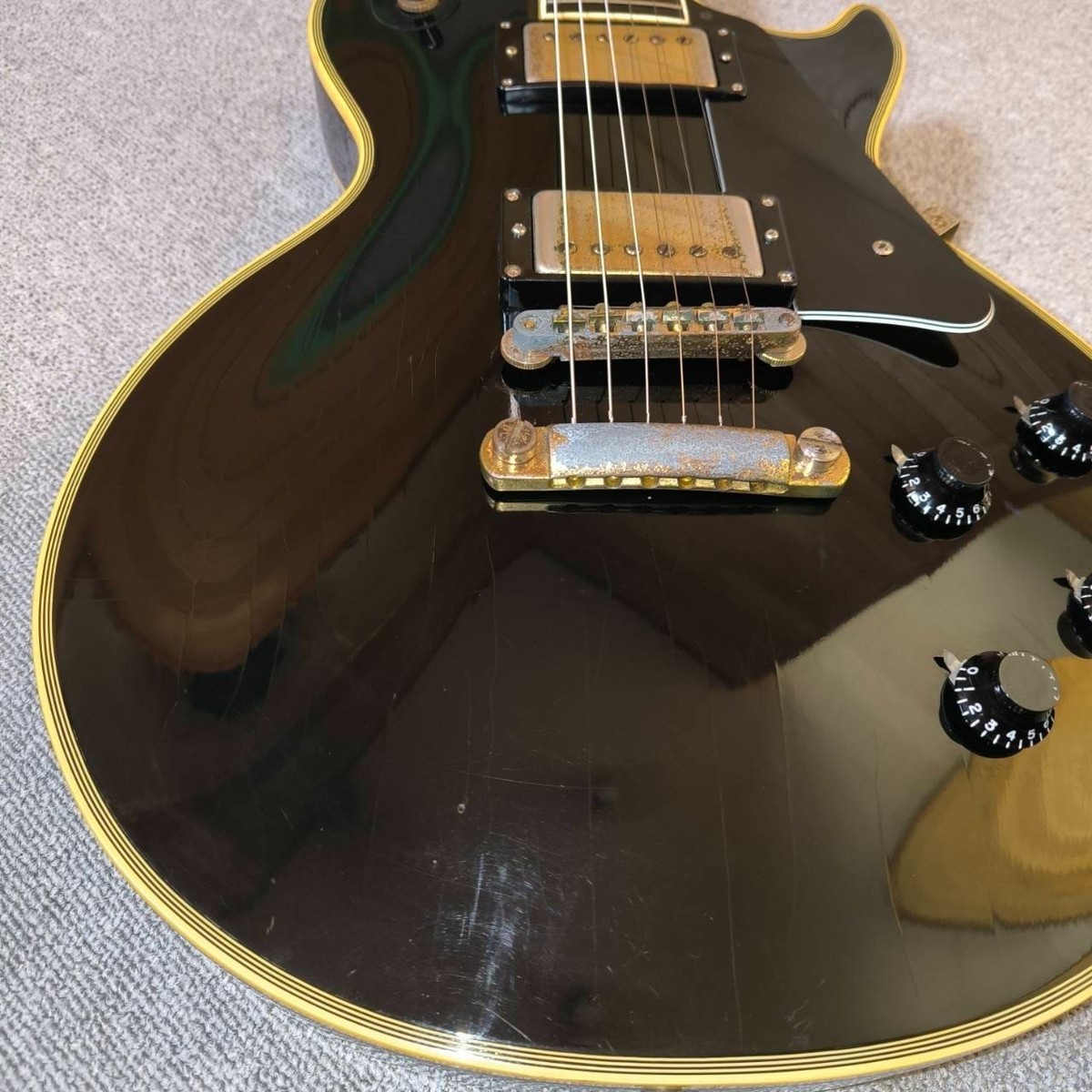 Burny Les Paul Custom Black RLC-60 Electric Guitar Diamond Inlay