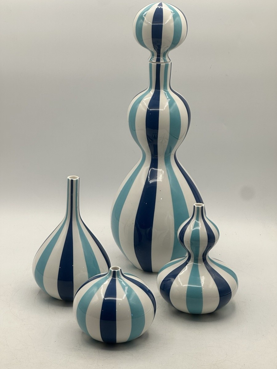 Jonathan Adler Complete 4 Piece Happy Chic Blue Striped Decorative