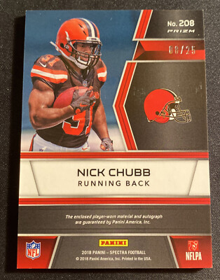 2018 Spectra Rookie Patch Autographs Pink Prizm Nick Chubb /25 RPA