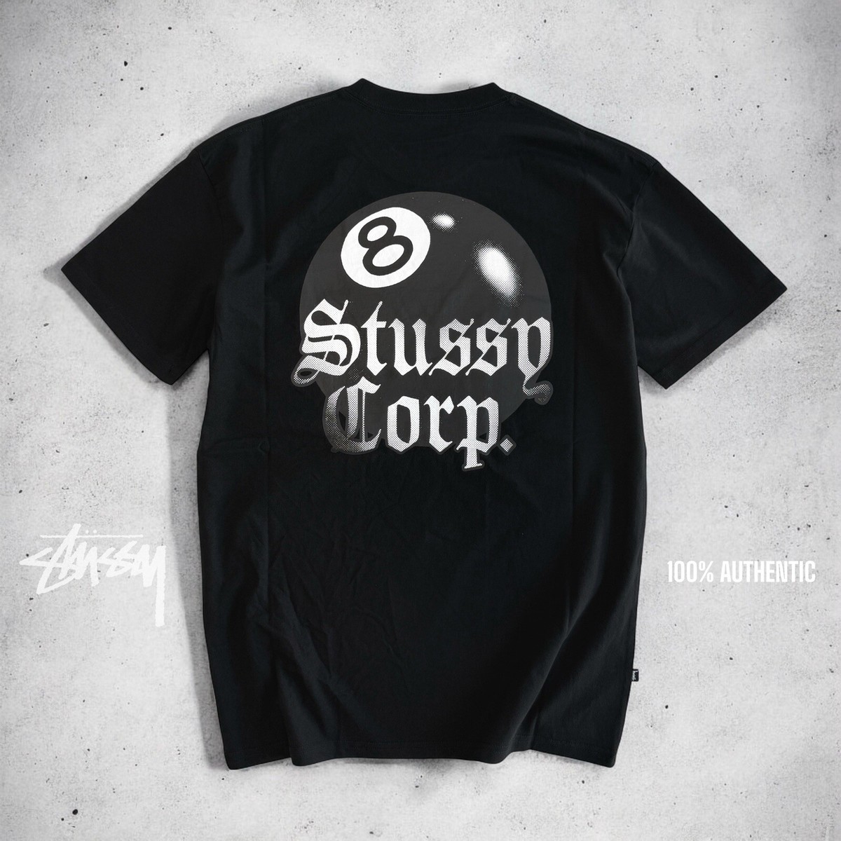 Stussy 8 Ball Corp. Tee Australia Branch- Black, 100% Authentic