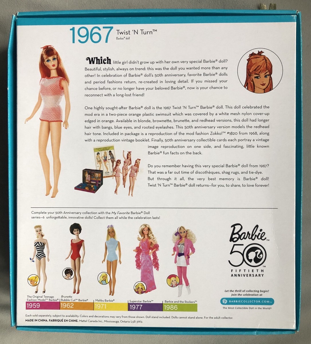 1967 Twist And Turn Red Head Barbie Reproduction, 50th Anniversary