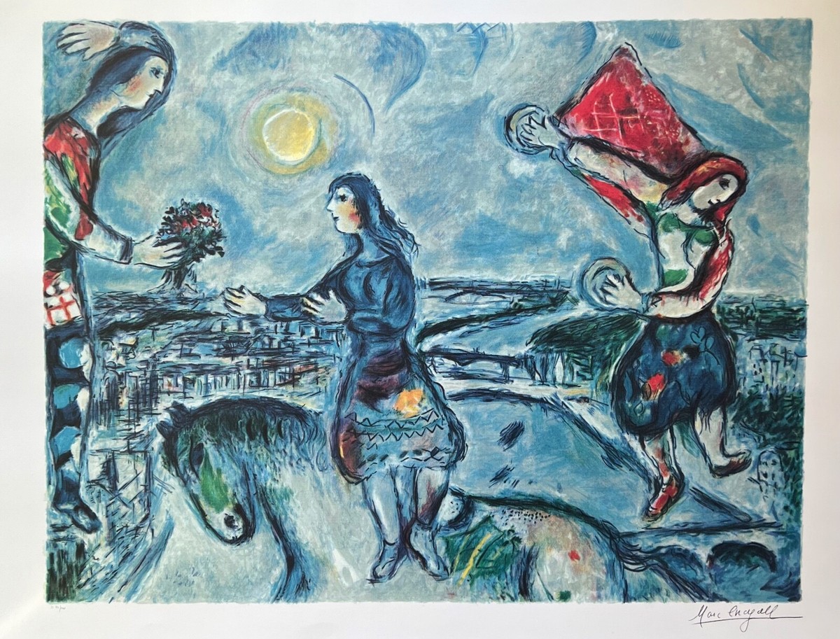 Marc Chagall LOVERS OVER PARIS Limited Edition Facsimile Signed