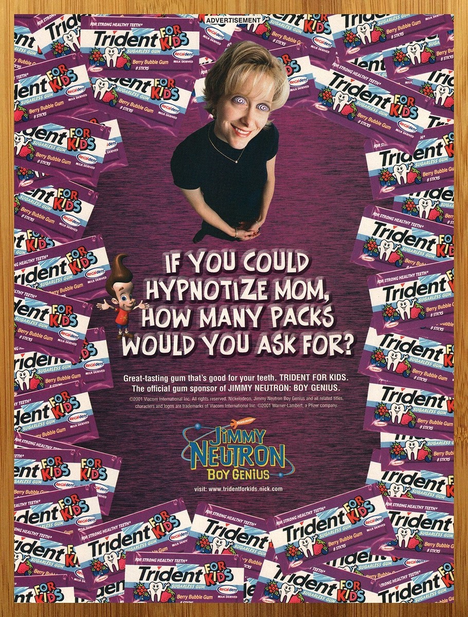 2001 Trident For Kids Gum/Jimmy Neutron Print Ad/Poster