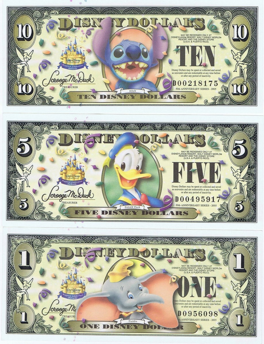 ディズニーダラー2005年3種類セットdisneydollars ディズニーダラー