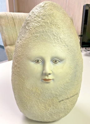 Sergio Bustamante Ceramic EGG Moon Face Sculpture large pastel