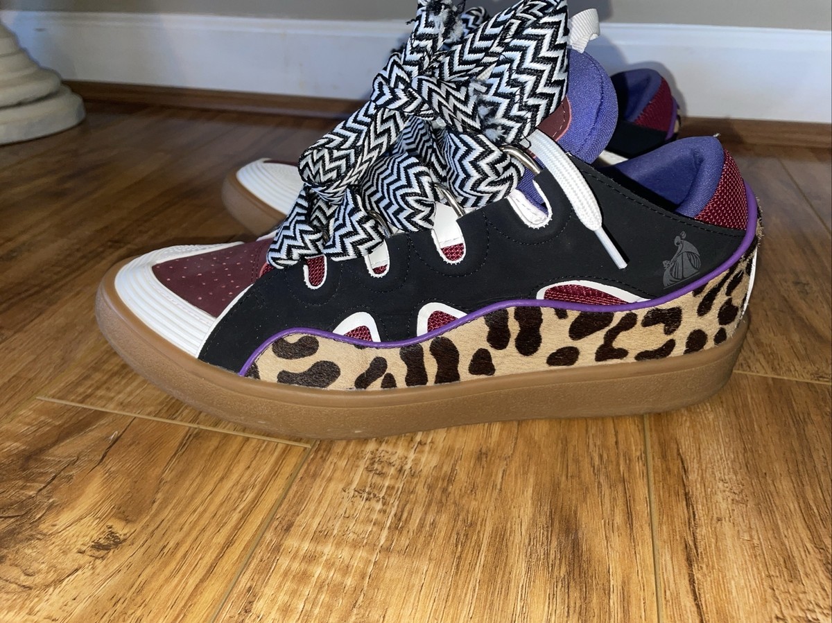 Lanvin Curb Multicolor Burgundy Blue Black Leopard Sneakers Size