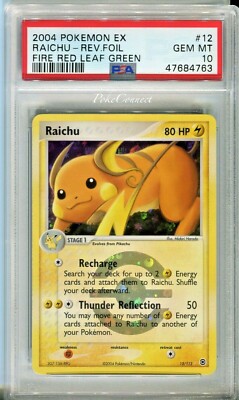 PSA 10 GEM MINT Pokemon RAICHU Reverse Holo 2004 ex FireRed